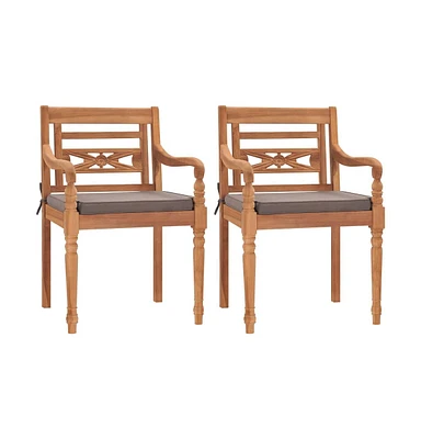 vidaXL Batavia Chairs 2 pcs with Dark Gray Cushions Solid Teak Wood