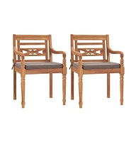 vidaXL Batavia Chairs 2 pcs with Dark Gray Cushions Solid Teak Wood