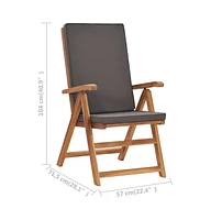Reclining Patio Chairs with Cushions 2 pcs Solid Teak Wood Gray
