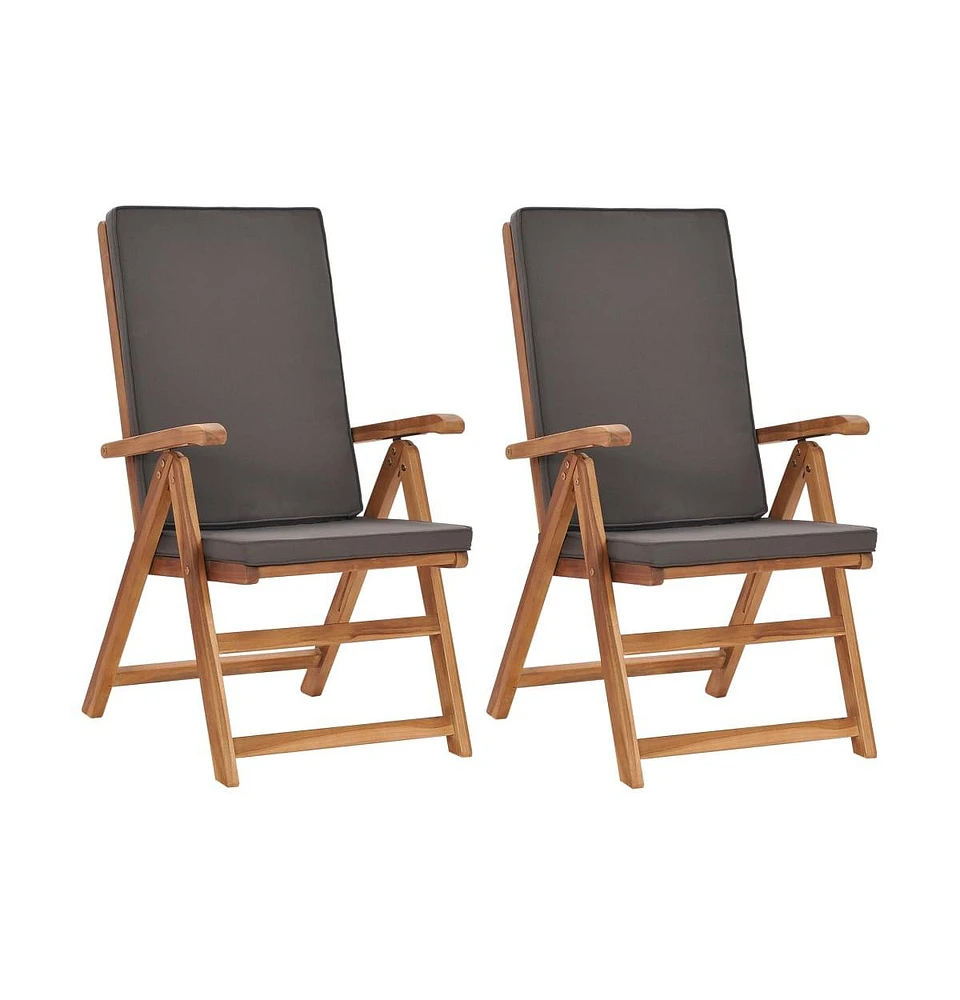 Reclining Patio Chairs with Cushions 2 pcs Solid Teak Wood Gray