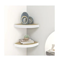 vidaXL Wall Corner Shelves pcs Oak and White 13.7"x13.7"x1.4" Mdf