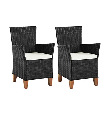 vidaXL Patio Chairs with Cushions 2 pcs Poly Rattan Black