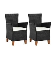 vidaXL Patio Chairs with Cushions 2 pcs Poly Rattan Black