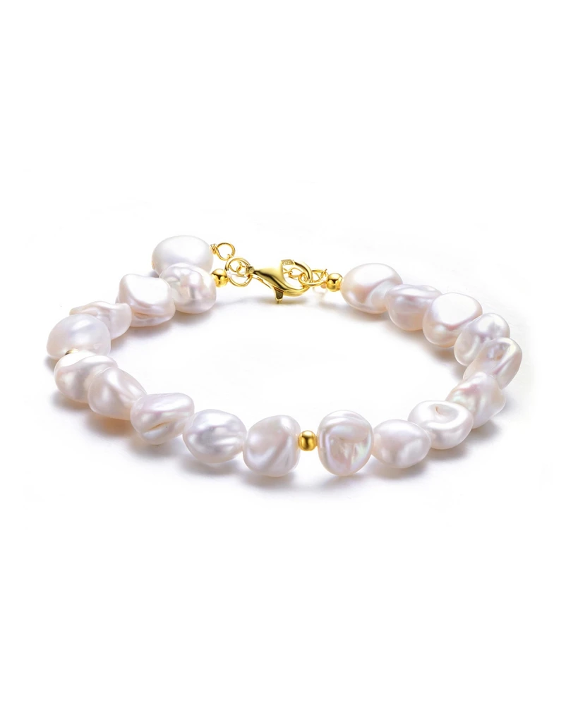 Genevive Sterling Silver Gold Plated with Freshwater Round Pearl Bracelet