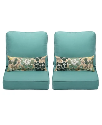 Aoodor 22'' x 24'' Outdoor Deep Seat Chair Cushion Set，Olefin Fabric Slipcover and Sponge Foam (Set of 2 Seats, 2 Backs, 2 Pillows）