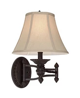 Godia French Country Indoor Swing Arm Wall Lamp Bronze Plug-In Light Fixture Dimmable Beige Softback Bell Shade for Bedroom Bedside House Reading Livi