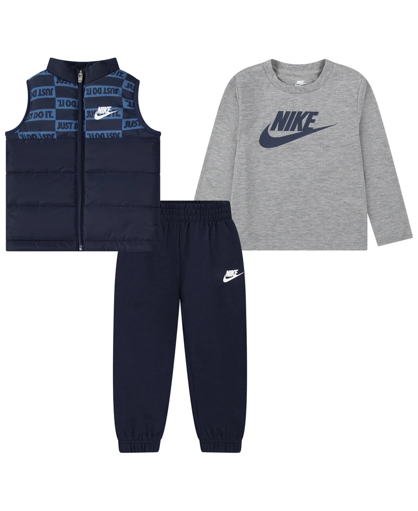 Nike Toddler Boys Vest, Logo T-Shirt & Fleece Pants, 3 Piece Set