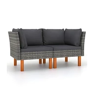 vidaXL Corner Sofas 2 pcs Poly Rattan and Solid Eucalyptus Wood