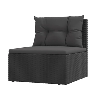 vidaXL Patio Middle Sofa with Cushions Black Poly Rattan