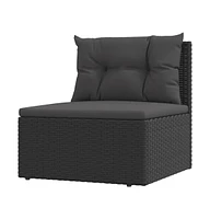 vidaXL Patio Middle Sofa with Cushions Black Poly Rattan