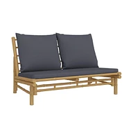 vidaXL Patio Bench with Dark Gray Cushions Bamboo