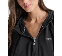 Dkny Women's Embroidered-Logo Cropped Zip-Front Fleece Hoodie