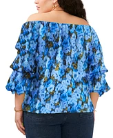 Vince Camuto Plus Printed Bubble-Sleeve Top