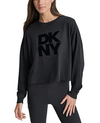 Dkny Women's Cotton Flocked-Logo Long-Sleeve Top