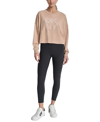 Dkny Women's Cotton Flocked-Logo Long-Sleeve Top