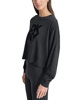 Dkny Women's Cotton Flocked-Logo Long-Sleeve Top