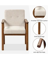 Sugift Modern Accent Linen Fabric Armchair with Solid Wood Legs and Soft Cushioned Seat