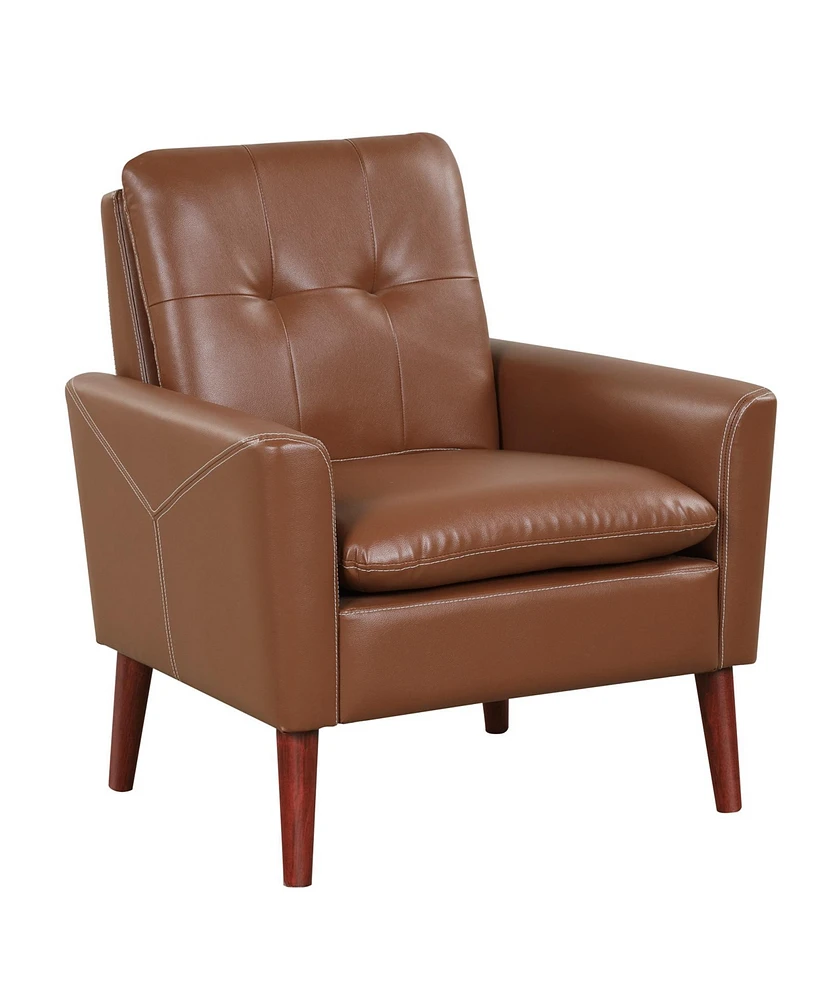 Sugift Modern Pu Leather Accent Chair with Solid Wood Legs-Brown