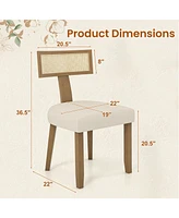 Sugift Set of 2 Linen Fabric Upholstered Accent Dining Chairs with Curved Rattan Backrests-Beige