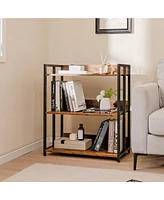 Sugift 3-Tier Corner Bookcase with Adjustable Shelves and Metal Frame-Rustic Brown