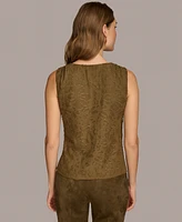 Donna Karan New York Women's Metallic Floral Faux-Wrap Sleeveless Blouse