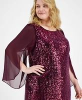 Connected Plus Sequined Cape-Sleeve Dress