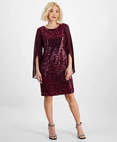 Connected Petite Sequin Angel-Sleeve Dress