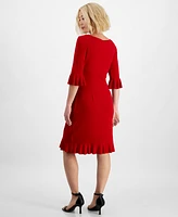 Connected Petite 3/4-Sleeve Ruffle Jersey Dress