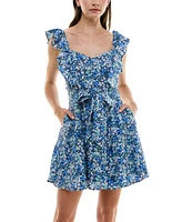 Trixxi Juniors' Floral Print Ruffled Fit & Flare Dress