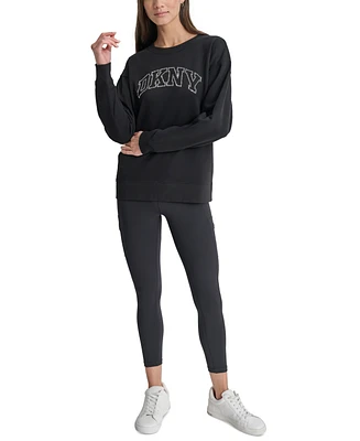 Dkny Women's Varsity Rhinestone-Logo Crewneck Fleece Sweatshirt