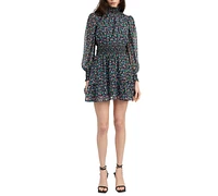 En Saison Women's Alicia Printed Smocked-Waist Mini Dress