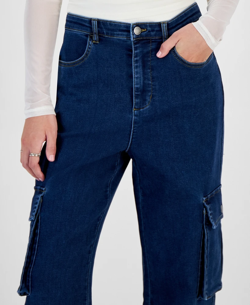 Tinseltown Juniors' Wide-Leg Cozy Cargo Jeans