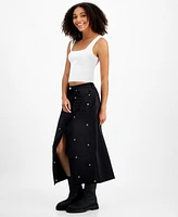 Celebrity Pink Juniors' Embroidered Denim Midi Skirt