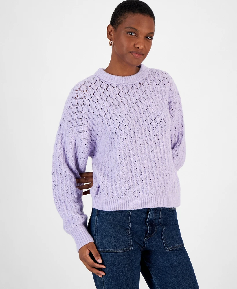 And Now This Women's Pointelle Knit Crewneck Sweater, Created for Macy's