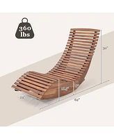 Sugift Outdoor Acacia Wood Rocking Chair with Widened Slatted Seat and High Back