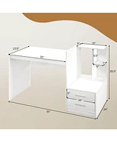 Sugift Computer Desk Home Office with Bookshelf and Drawers-White
