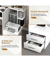 Sugift Computer Desk Home Office with Bookshelf and Drawers-White
