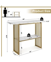 Sugift 48 Inch 2-Tier Console Table with Gold Finished Frame-White