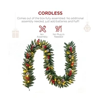 Cowin 9ft Christmas Garland Battery Operated Waterproof 50 Light 220 Branches Pine Cones and Berries