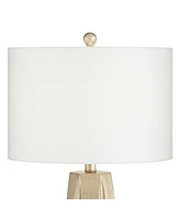 Bravo Modern Table Lamp 28" Tall Champagne Gold Diamond Geometric Cut White Drum Shade Decor for Bedroom Living Room House Home Bedside Nightstand Off