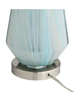 Jaime Modern Table Lamp Hand Crafted 26" High Faded Swirl Blue Gray Art Glass Brushed Nickel Silver White Drum Shade for Living Room Bedroom House Bed