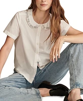 Lucky Brand Women's Cotton Embellished Peter Pan Collar Shirt