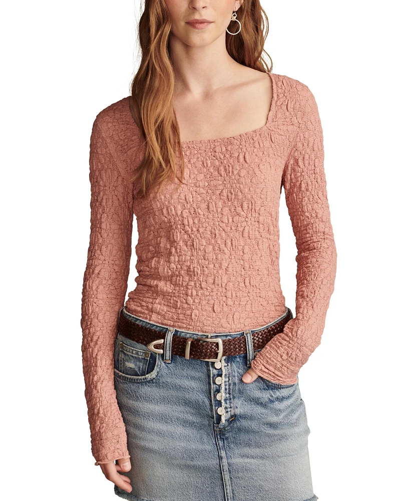 Lucky Brand Women's Textured-Lace Square-Neck Top