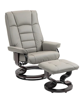 Homcom Swivel Recliner with Ottoman, Faux Leather Reclining Chair, Gray