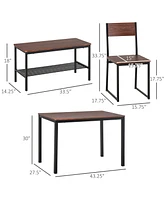 Homcom Wooden Kitchen Table and Chair Furniture with Storage Rack and Sitting Bench