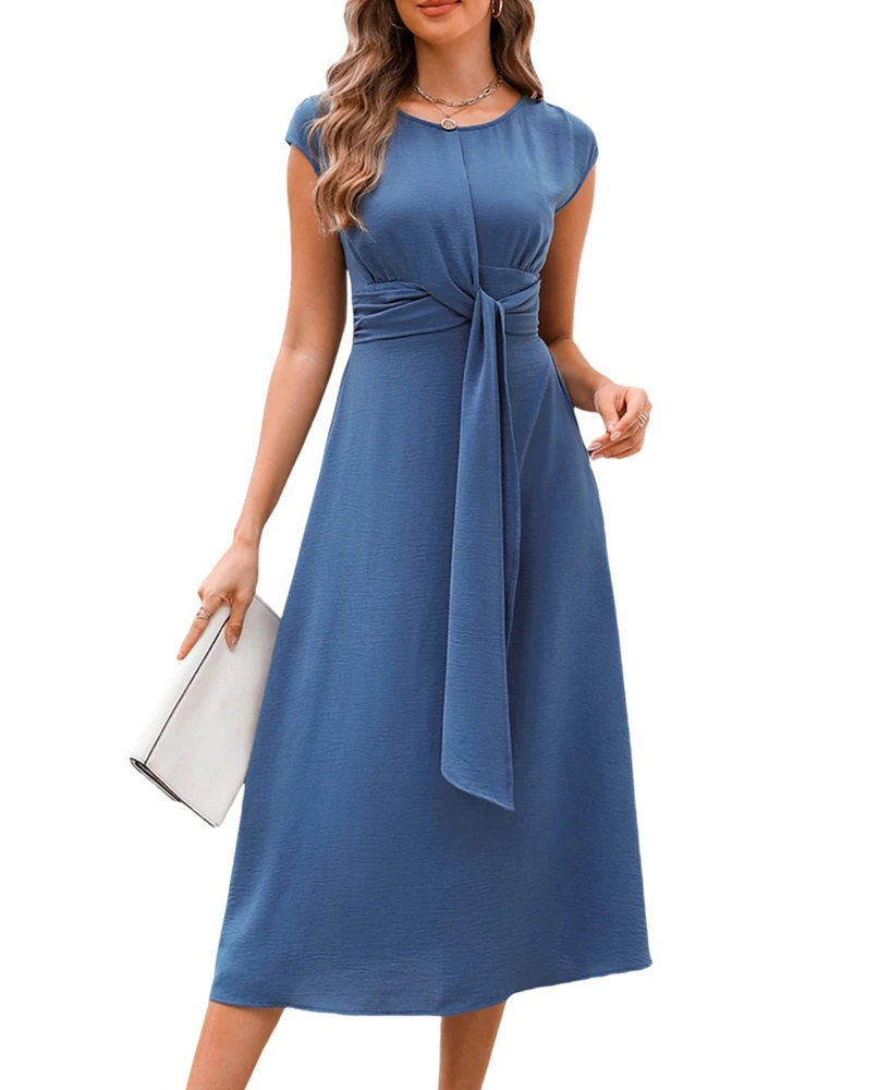 Cupshe Women's Blue Round Neck Sleeveless Midi Beach Dress