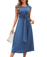 Cupshe Women's Blue Round Neck Sleeveless Midi Beach Dress