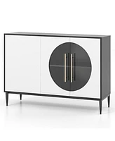 Gymax Sideboard Cabinet w/ Tempered Glass Door Elevated Metal Legs Free-standing