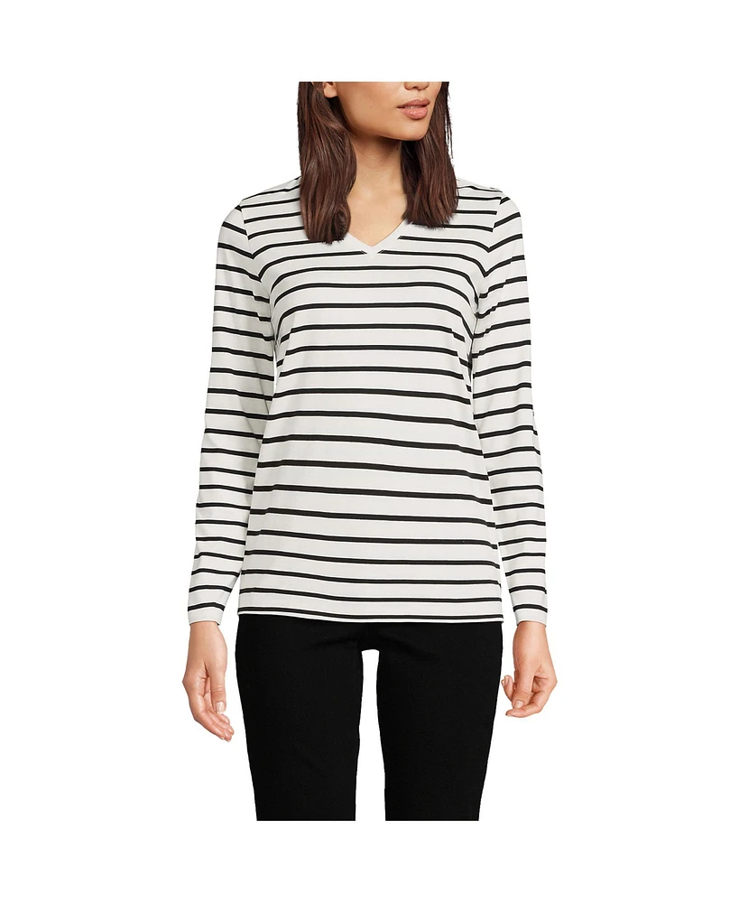 Lands' End Petite Relaxed Supima Cotton Long Sleeve V-Neck T-Shirt