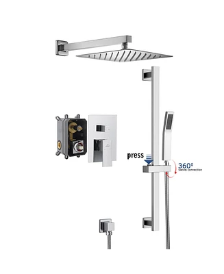 Casainc 10" Wall Mounted Square Shower System Set with Handheld Spray & Slidebar